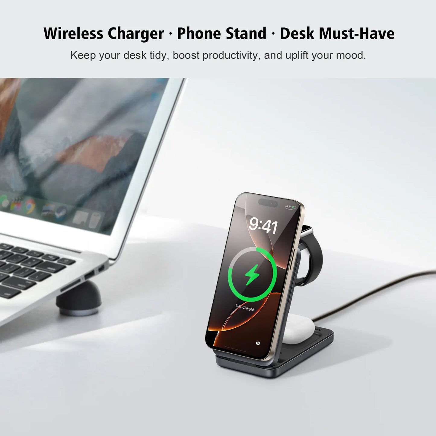 Wireless Charging Station 3 in 1 Folding Fast Magnetic Wireless Charger for Apple Devices Compatible with Iphone 16 15 14 13 12 Series, for Airpods 4/3/2/Pro, for Iwatch 3-10 SE Ultra