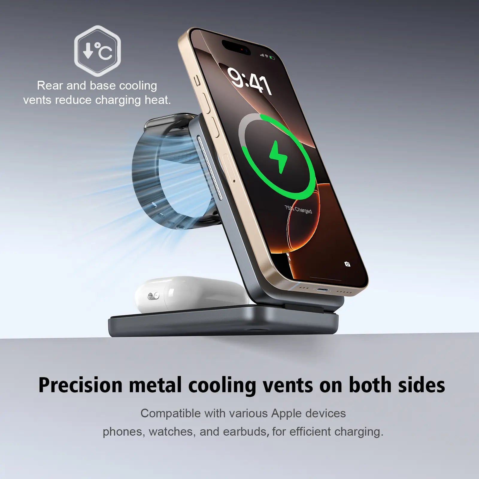 Wireless Charging Station 3 in 1 Folding Fast Magnetic Wireless Charger for Apple Devices Compatible with Iphone 16 15 14 13 12 Series, for Airpods 4/3/2/Pro, for Iwatch 3-10 SE Ultra