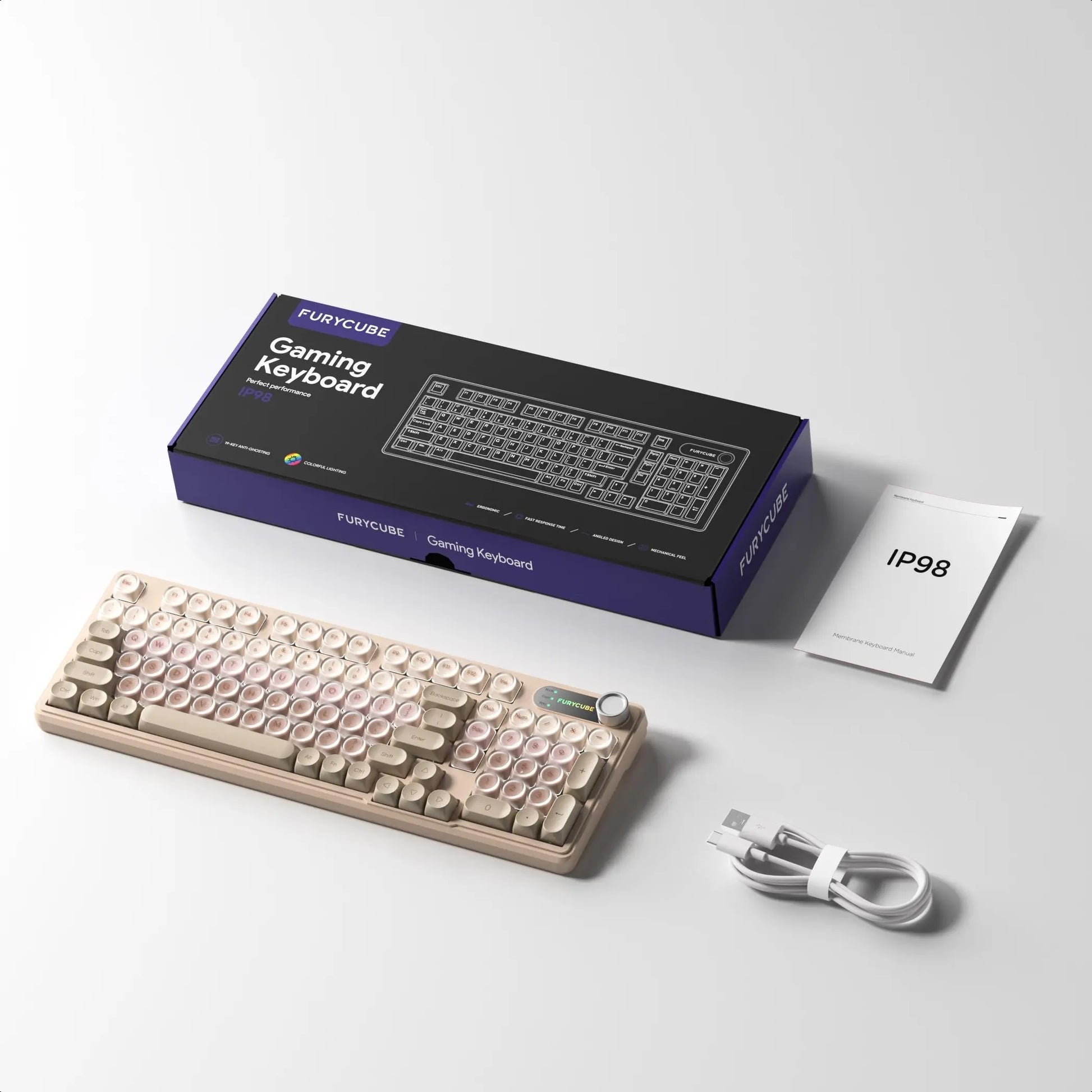 【NEW】FURYCUBE IP98 Foudation Office Keyboard, 98 Keys with Knob Wired/Wireless Cute Classic Keyboard with Number Pad, Custom Mechanical Feel Keyboard, RGB Backlit Work/Office/Gaming Silent Keyboard, Quiet Typing, Mothersdaygift Tiktokshopspringglowup