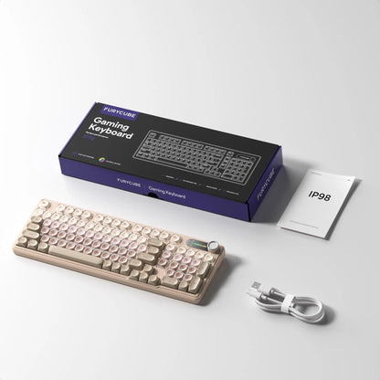 【NEW】FURYCUBE IP98 Foudation Office Keyboard, 98 Keys with Knob Wired/Wireless Cute Classic Keyboard with Number Pad, Custom Mechanical Feel Keyboard, RGB Backlit Work/Office/Gaming Silent Keyboard, Quiet Typing, Mothersdaygift Tiktokshopspringglowup