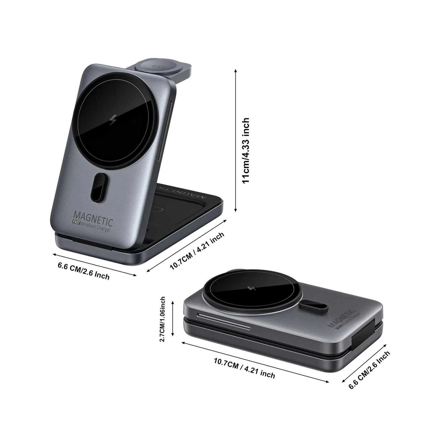Wireless Charging Station 3 in 1 Folding Fast Magnetic Wireless Charger for Apple Devices Compatible with Iphone 16 15 14 13 12 Series, for Airpods 4/3/2/Pro, for Iwatch 3-10 SE Ultra