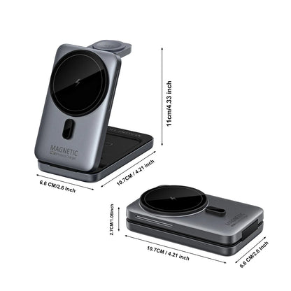 Wireless Charging Station 3 in 1 Folding Fast Magnetic Wireless Charger for Apple Devices Compatible with Iphone 16 15 14 13 12 Series, for Airpods 4/3/2/Pro, for Iwatch 3-10 SE Ultra