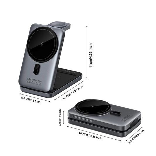 Wireless Charging Station 3 in 1 Folding Fast Magnetic Wireless Charger for Apple Devices Compatible with Iphone 16 15 14 13 12 Series, for Airpods 4/3/2/Pro, for Iwatch 3-10 SE Ultra