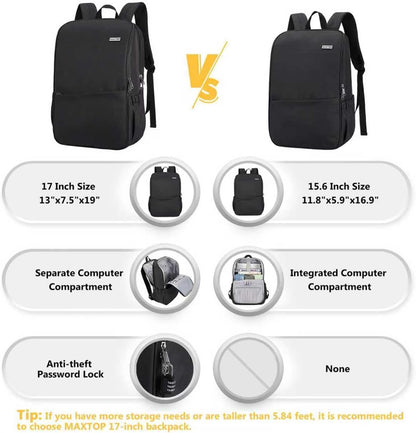 Professional Anti-Theft Deep Storage Laptop Backpack - Water Resistant College Bookbag for 15 Inch Laptops in Black