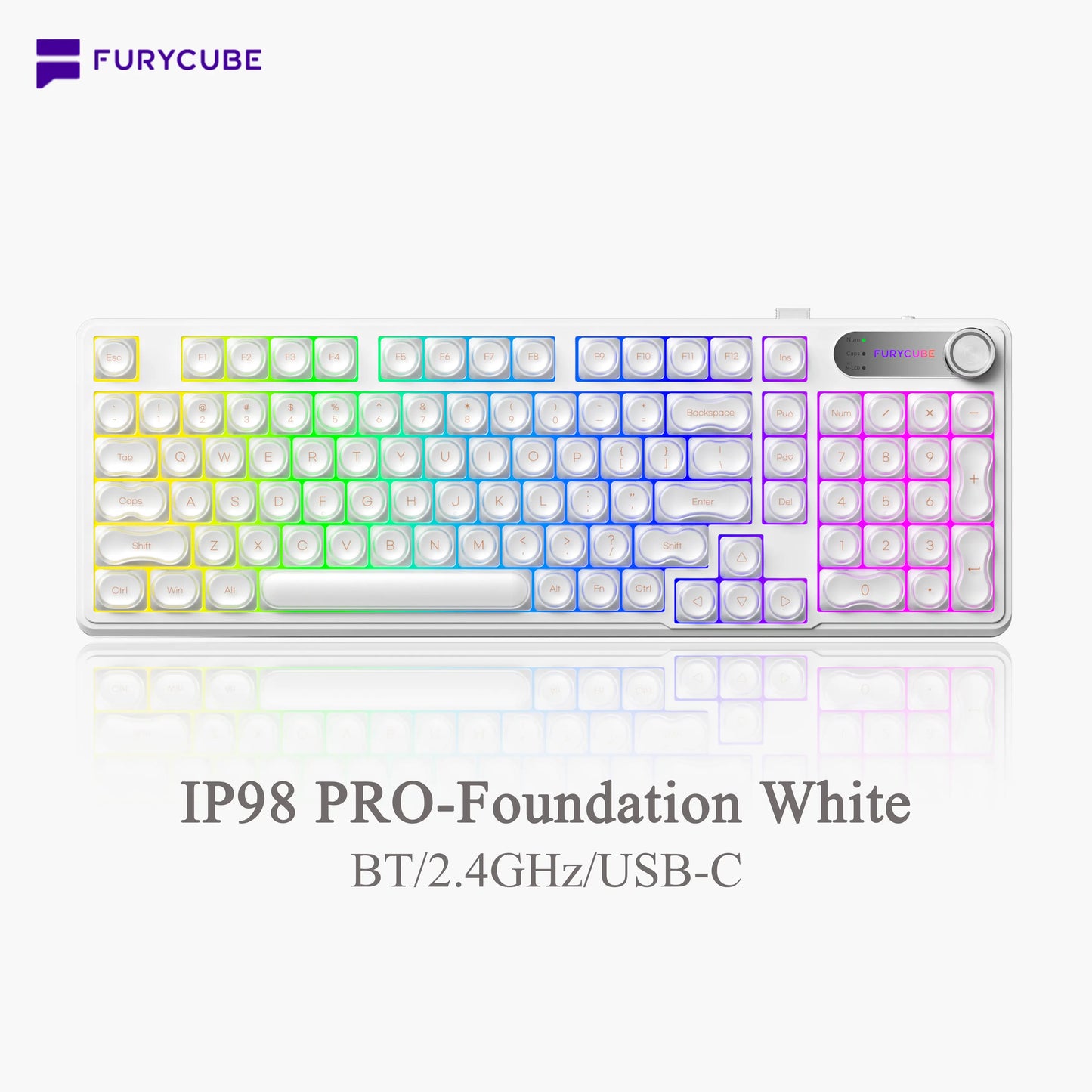 【NEW】FURYCUBE IP98 Foudation Office Keyboard, 98 Keys with Knob Wired/Wireless Cute Classic Keyboard with Number Pad, Custom Mechanical Feel Keyboard, RGB Backlit Work/Office/Gaming Silent Keyboard, Quiet Typing, Mothersdaygift Tiktokshopspringglowup