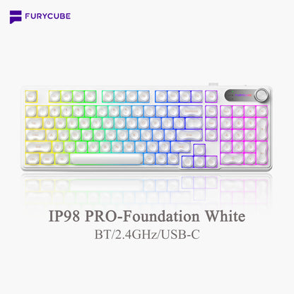 【NEW】FURYCUBE IP98 Foudation Office Keyboard, 98 Keys with Knob Wired/Wireless Cute Classic Keyboard with Number Pad, Custom Mechanical Feel Keyboard, RGB Backlit Work/Office/Gaming Silent Keyboard, Quiet Typing, Mothersdaygift Tiktokshopspringglowup