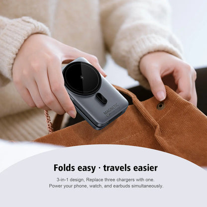 Wireless Charging Station 3 in 1 Folding Fast Magnetic Wireless Charger for Apple Devices Compatible with Iphone 16 15 14 13 12 Series, for Airpods 4/3/2/Pro, for Iwatch 3-10 SE Ultra