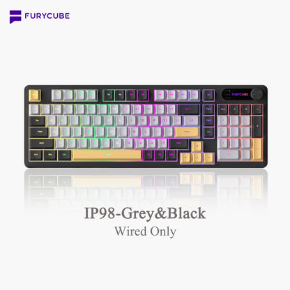 【NEW】FURYCUBE IP98 Foudation Office Keyboard, 98 Keys with Knob Wired/Wireless Cute Classic Keyboard with Number Pad, Custom Mechanical Feel Keyboard, RGB Backlit Work/Office/Gaming Silent Keyboard, Quiet Typing, Mothersdaygift Tiktokshopspringglowup