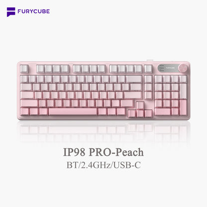 【NEW】FURYCUBE IP98 Foudation Office Keyboard, 98 Keys with Knob Wired/Wireless Cute Classic Keyboard with Number Pad, Custom Mechanical Feel Keyboard, RGB Backlit Work/Office/Gaming Silent Keyboard, Quiet Typing, Mothersdaygift Tiktokshopspringglowup