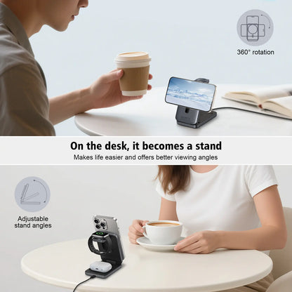 Wireless Charging Station 3 in 1 Folding Fast Magnetic Wireless Charger for Apple Devices Compatible with Iphone 16 15 14 13 12 Series, for Airpods 4/3/2/Pro, for Iwatch 3-10 SE Ultra