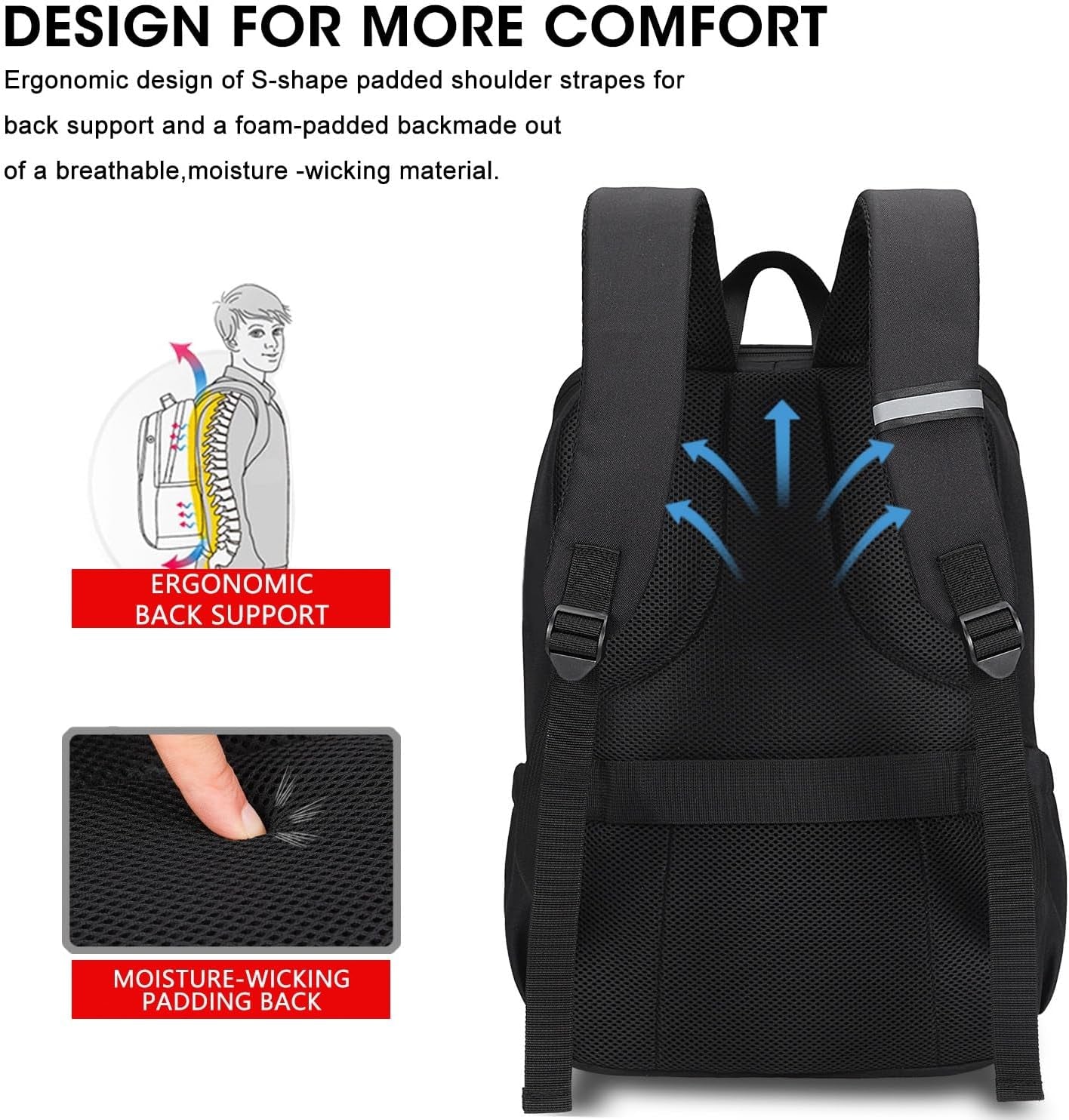 Professional Anti-Theft Deep Storage Laptop Backpack - Water Resistant College Bookbag for 15 Inch Laptops in Black