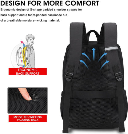 Professional Anti-Theft Deep Storage Laptop Backpack - Water Resistant College Bookbag for 15 Inch Laptops in Black