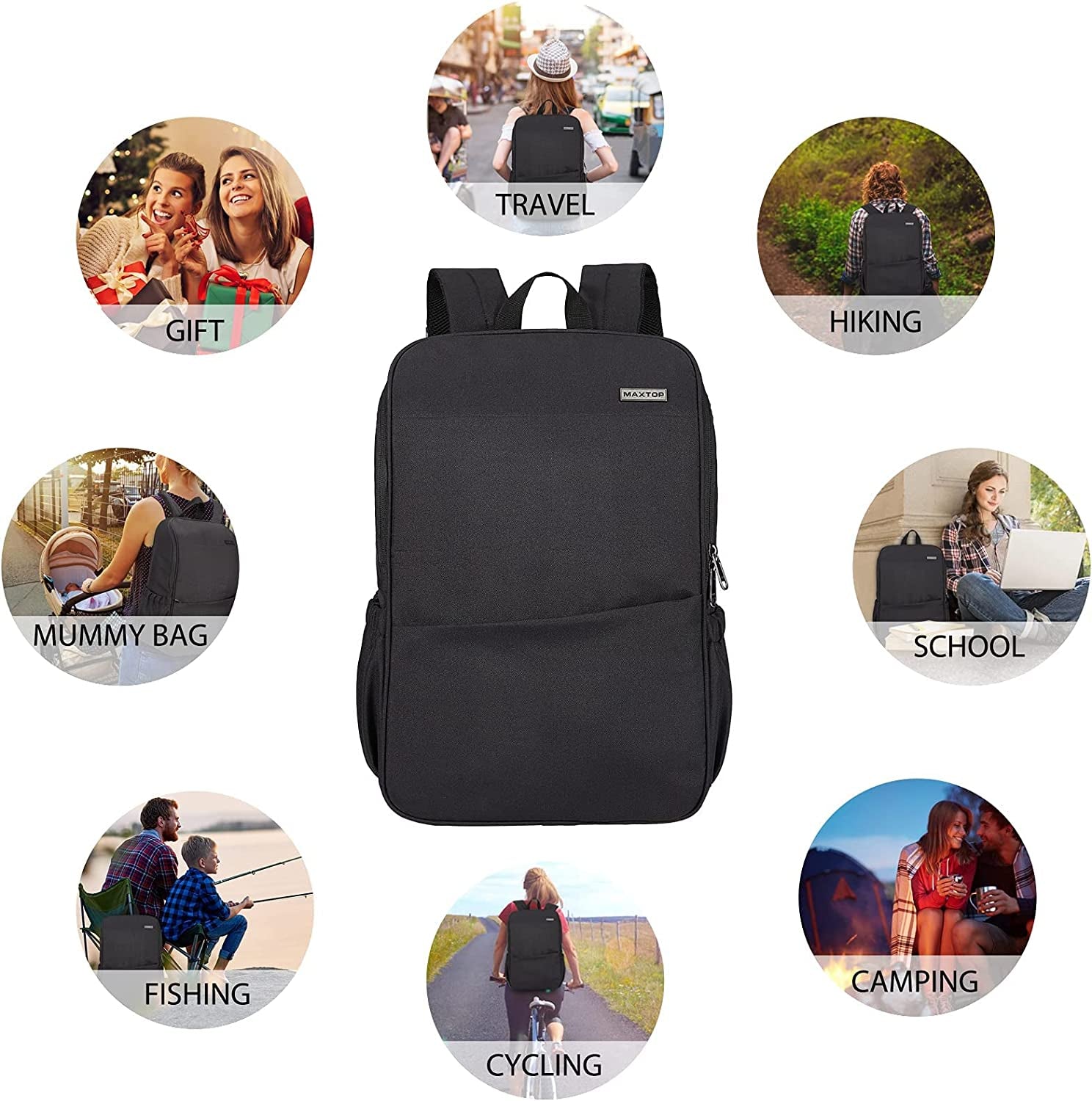 Professional Anti-Theft Deep Storage Laptop Backpack - Water Resistant College Bookbag for 15 Inch Laptops in Black