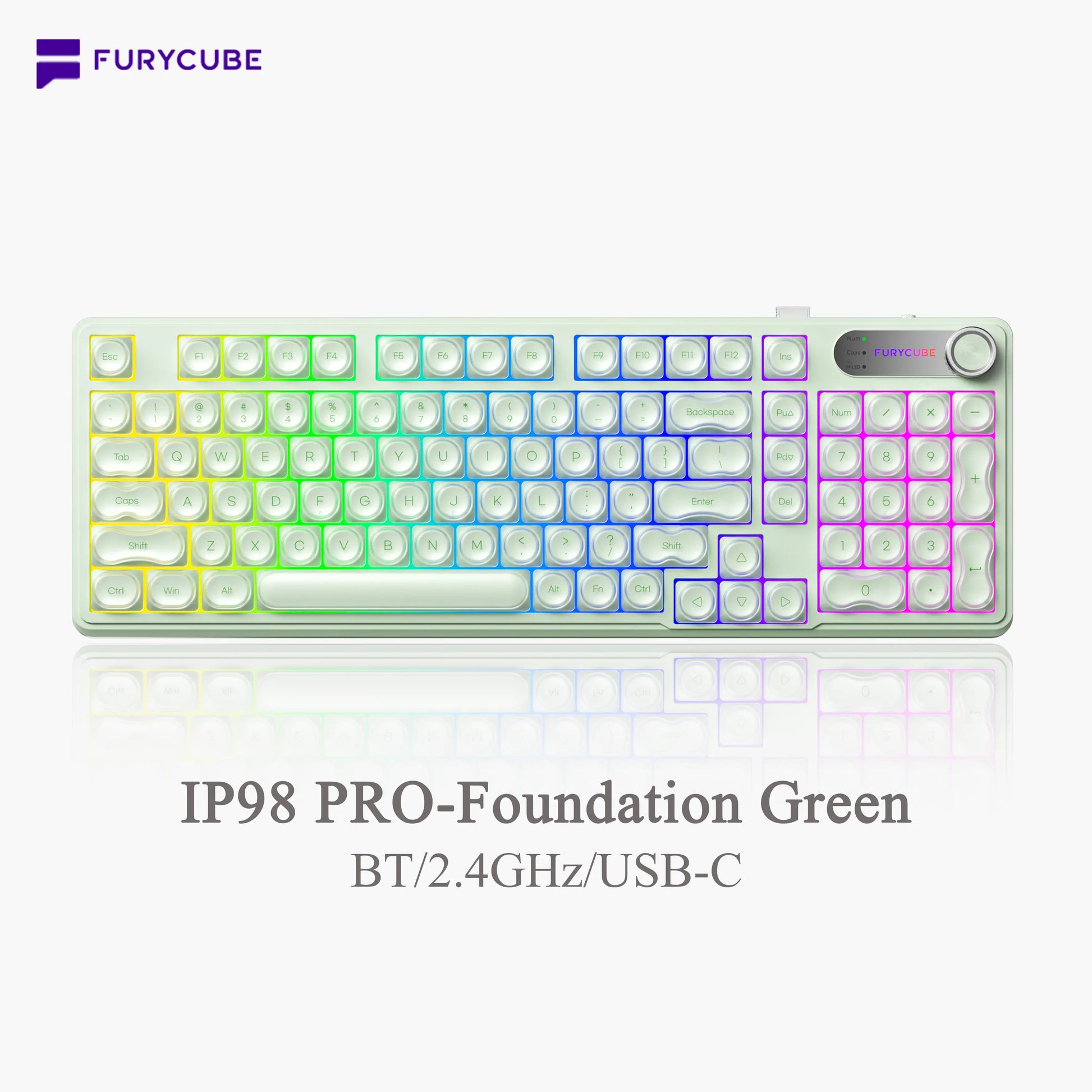 【NEW】FURYCUBE IP98 Foudation Office Keyboard, 98 Keys with Knob Wired/Wireless Cute Classic Keyboard with Number Pad, Custom Mechanical Feel Keyboard, RGB Backlit Work/Office/Gaming Silent Keyboard, Quiet Typing, Mothersdaygift Tiktokshopspringglowup