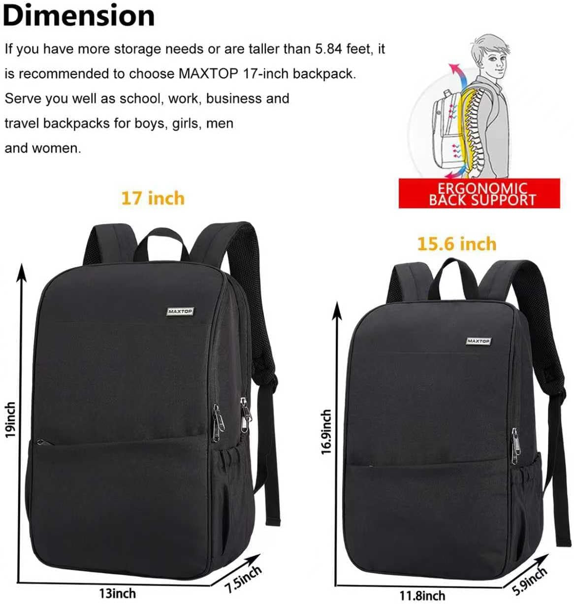 Professional Anti-Theft Deep Storage Laptop Backpack - Water Resistant College Bookbag for 15 Inch Laptops in Black