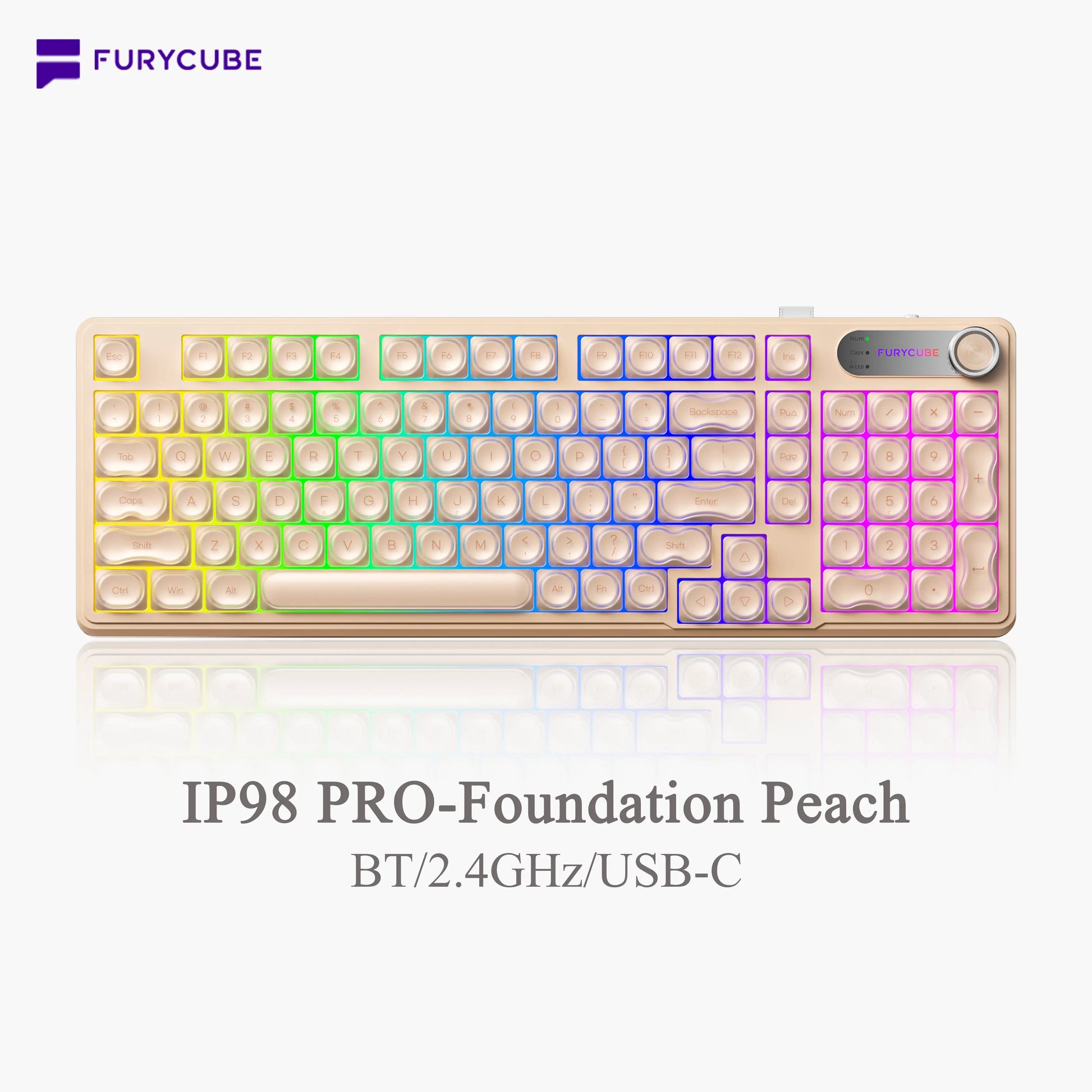 【NEW】FURYCUBE IP98 Foudation Office Keyboard, 98 Keys with Knob Wired/Wireless Cute Classic Keyboard with Number Pad, Custom Mechanical Feel Keyboard, RGB Backlit Work/Office/Gaming Silent Keyboard, Quiet Typing, Mothersdaygift Tiktokshopspringglowup