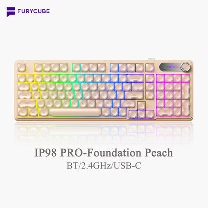 【NEW】FURYCUBE IP98 Foudation Office Keyboard, 98 Keys with Knob Wired/Wireless Cute Classic Keyboard with Number Pad, Custom Mechanical Feel Keyboard, RGB Backlit Work/Office/Gaming Silent Keyboard, Quiet Typing, Mothersdaygift Tiktokshopspringglowup