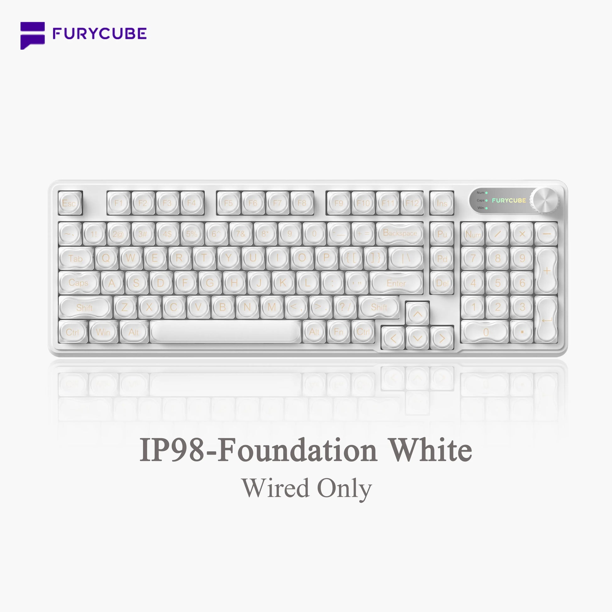 【NEW】FURYCUBE IP98 Foudation Office Keyboard, 98 Keys with Knob Wired/Wireless Cute Classic Keyboard with Number Pad, Custom Mechanical Feel Keyboard, RGB Backlit Work/Office/Gaming Silent Keyboard, Quiet Typing, Mothersdaygift Tiktokshopspringglowup
