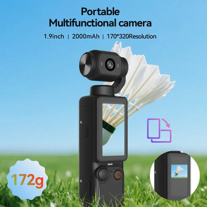 Portable Ultra HD Video Recorder with 180° Rotating Lens, Handheld Stabilizer Pocket Camera, Full Body Camera for Vlogging, Travel & Daily Life Recording, USB Rechargeable, Vlogging Camera, Modern Gadget, Durable Construction, Camcorder