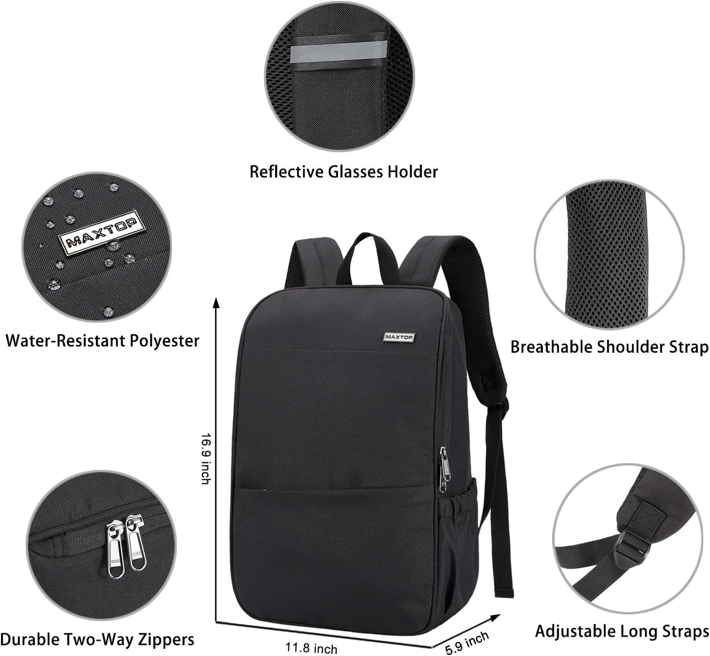 Professional Anti-Theft Deep Storage Laptop Backpack - Water Resistant College Bookbag for 15 Inch Laptops in Black